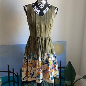 Maeve Olive and Navy Floral Midi Dress